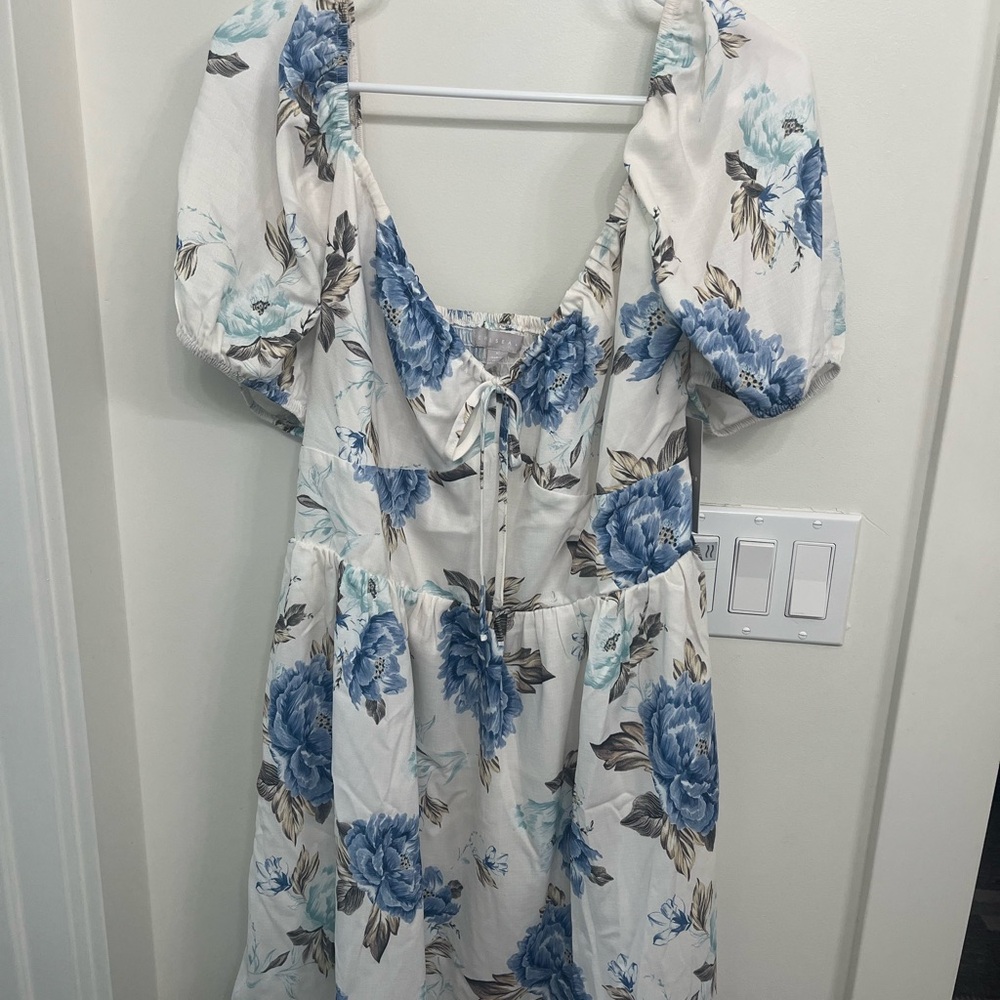 NWT Chelsea28 Blue and Cream Floral Mini Dress